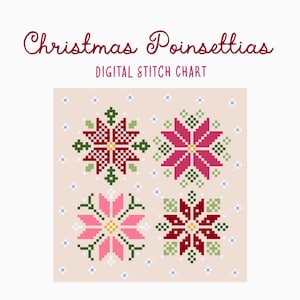 Christmas Mini Cross Stitch Needlepoint Pattern - Poinsetta | Holiday Seasonal Christmas Craft
