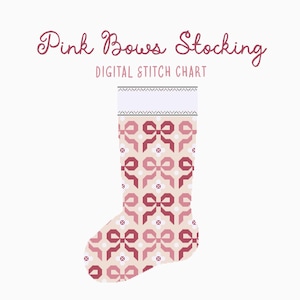 Pink Bows Christmas Stocking Cross Stitch/Needlepoint Pattern | Heirloom Holiday Seasonal Christmas Craft