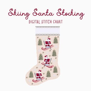 Skiën kerstman kerstsok kruissteek/naaldpuntpatroon | Heirloom Holiday Seizoensgebonden Kerstknutsels