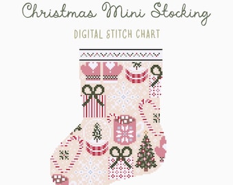 Mini Christmas Motif Stocking Cross Stitch/Needlepoint Pattern | Holiday Seasonal Christmas Craft