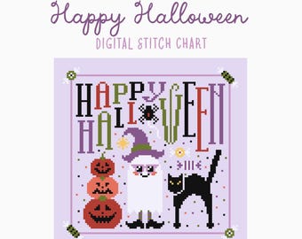 Halloween Ghost Cross Stitch Pattern Happy Halloween Pumpkins Autumn ...