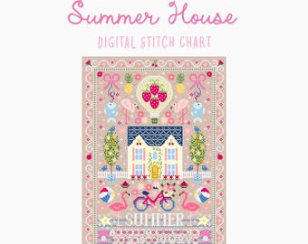 Summer House Cross Stitch Pattern | Holiday Seasonal Summer Craft