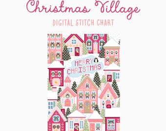 Christmas Village Cross Stitch/Needlepoint Pattern | Holiday Christmas Craft