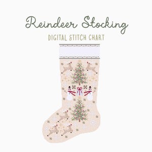 Reindeer Christmas Stocking Cross Stitch/Needlepoint Pattern | Heirloom Holiday Seasonal Christmas Craft