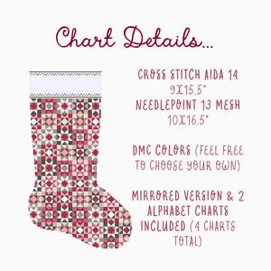 Meias de Natal inspiradas em patchwork, ponto cruz/padrão de bordado | Artesanato natalino sazonal de herança imagem 2