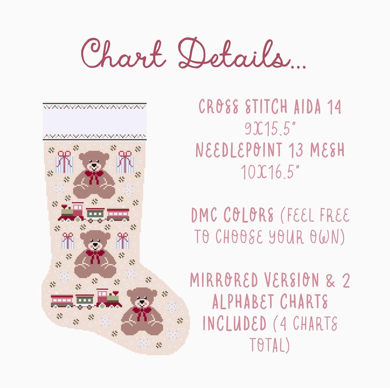 Teddy Bear Christmas Stocking Cross Stitch/needlepoint Pattern ...