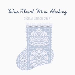Mini-bas de Noël fleuri bleu au point de croix/à l'aiguille | Artisanat de Noël de saison des Fêtes