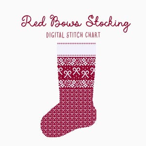Red Bow Christmas Stocking Cross Stitch/Needlepoint Pattern | Heirloom Holiday Seasonal Christmas Craft