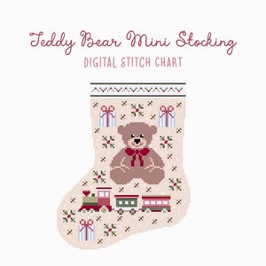 Mini Teddy Bear Christmas Stocking Cross Stitch/Needlepoint Pattern | Holiday Seasonal Christmas Craft