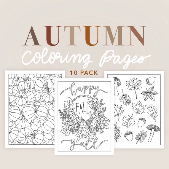 Autumn Themed Coloring Pages Pack of 10  Digital Download