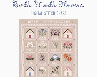 Birth Month Flowers Cross Stitch Pattern | Seasonal Craft