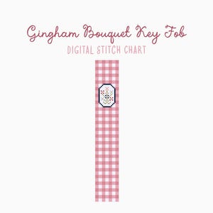 Porte-clés bouquet de fleurs vichy, motif point de croix/point d'aiguille