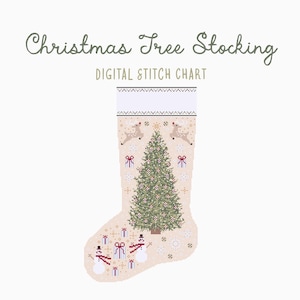 Christmas Tree Stocking Cross Stitch Needlepoint Pattern | Heirloom Holiday Seasonal Christmas Craft