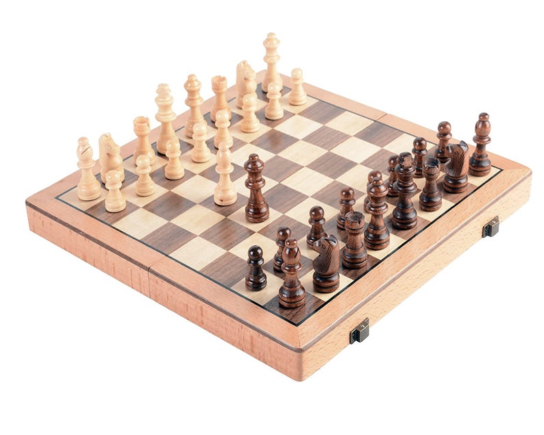 Wooden Chess Set Large Size Board Game Pieces Folding Checkers