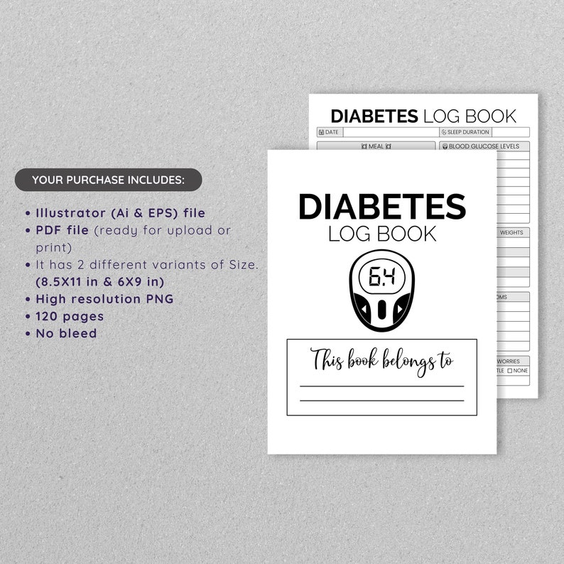 Diabetes Food Journal, Diabetes Log Book, Printable Diabetes Planner, Blood Sugar Tracker
