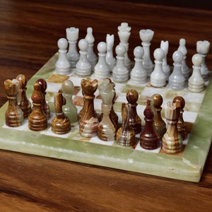 Handcrafted, Onyx Green and White Chess Set, Winter sale, Adult Board Games