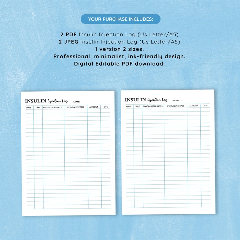 Insulin Injection Log Book, Insulin Tracker, Type 1 Diabetes