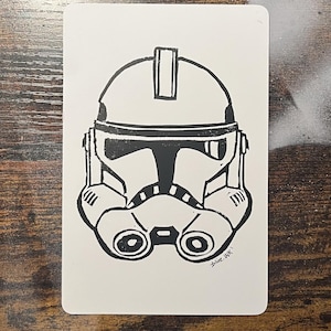 Phase Two Clone Trooper Linocut Block Print | 4 x 6 Mini Print | Printmaking | Handmade | Star Wars Design