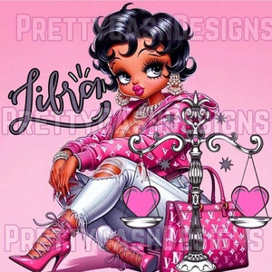 Libra Birthday Betty boop, Lv Betty, Pink, Waage, Sternzeichen, SVG, Clip Art, Sublimation, PNG, DTF, hohe Auflösung, Cricut, Tshirt