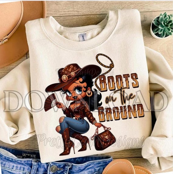 Betty Boots on the Ground Betty Boop PNG Digital File-Tumbler Betty Boop Cowgirl png Luggage Tag Clothing Party Favors, Western Betty boop