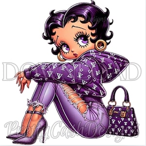 Boujee Betty Boop in lila Kapuzenpullover, High Heel Stiefel, SVG, Clip Art, Sublimation, PNG, DTF, 300 DPI, hohe Auflösung, Cricut Dateien