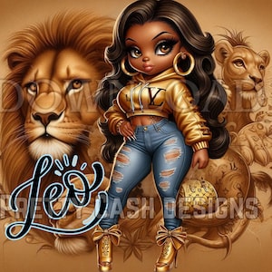 Leo Löwin Brown Betty Boop, Gold Leo, Geburtstags-Shirt-Design, Sublimation, PNG, DTF, 300DPI, hohe Auflösung, Cricut, digitaler Download