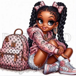 Boujee Little Black Teen Girl Betty Boop in felpa rosa con cappuccio, scarpe da ginnastica, Betty Boop png, file di arte digitale, Boujee, sublimazione, png femminile, carino