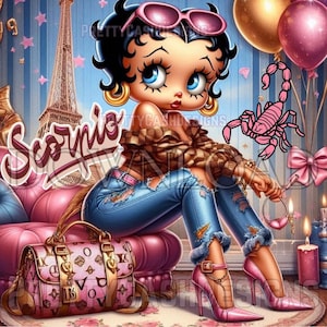 Skorpion Geburtstag Betty Boop, rosa Skorpion, SVG-Dateien, Clip Art, Sublimation, PNG, DTF, 300 DPI, hohe Auflösung, Cricut, Tshirt