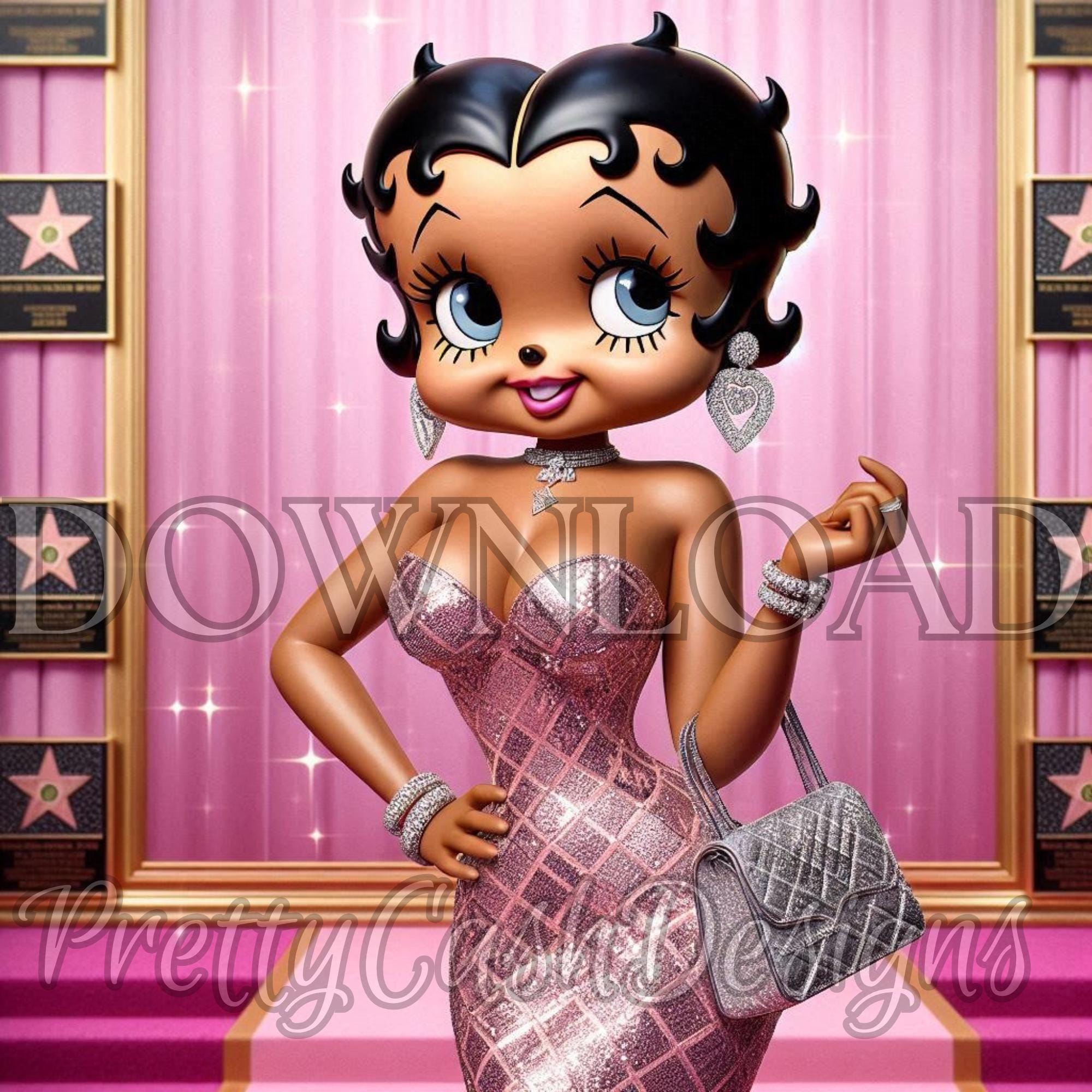 Betty Boop Pink Hollywood Star Png, Svg Files, Clip Art