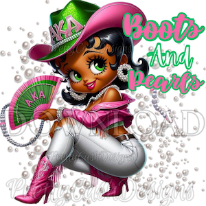 Vrouwenclub Alpha Kappa Alpha Betty Boop Boots on the Ground Betty Boop PNG digitaal bestand bekerlaarzen bling zwarte cowgirl roze groene parels