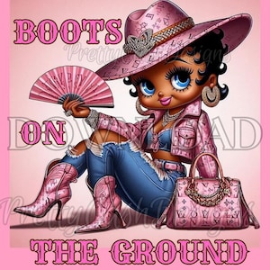 Stivali rosa Betty a terra Betty Boop PNG File digitale-Tumbler Betty Boop Black Cowgirl png Etichetta per bagagli Abbigliamento Bomboniere, Western