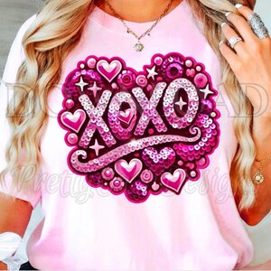 Xoxo Sparkly Valentines Day shirt Design, Cuore, amore PNG, Rosa, Rosso, Maglietta da donna, Vday, Maglietta di San Valentino svg, Regalo di San Valentino, baci
