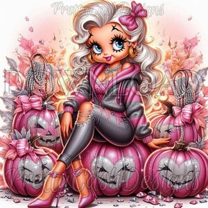 Betty Boop Pink Fall Pumpkin png, Svg-bestanden, schattige Betty Boop, pompoen png, illustraties, sublimatie, PNG, hoge resolutie, cricut, T-shirt