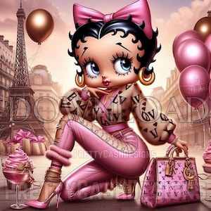 Pink Pretty Betty, Betty Boop, Parigi png, per lei, Viaggio tra ragazze, file SVG, Clip Art, Sublimazione, PNG, DTF, alta risoluzione, Cricut, T-shirt