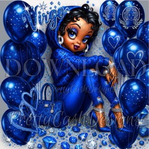 Jungfrau Betty Boop in etwas Blau, Geburtstag png, Betty Boop png, Schwarze Betty Boop Becherverpackung, Sternzeichen Geschenk, Sublimation, PNG, DTF, Cricut