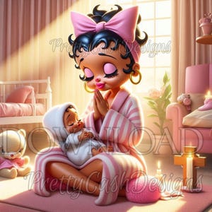 Bebé niña Betty Boop rosa, frases para bebés, diseño de sublimación, recién nacido, bebé, decoración de guardería, regalo para mamá primeriza, Día de la Madre, arte mural para guardería