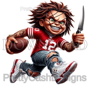 Día del partido de fútbol (PNG), Fútbol (SVG), San Francisco, Chucky (PNG), Horror (PNG), Sublimación, Chucky, DTF, PNG, Diseño digital, para camisetas