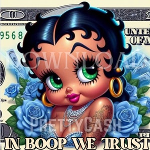 Banconota da cento dollari, Betty Boop, Denaro contante piuttosto Hustler, Fiori, Rose blu, Clip Art, Sublimazione, PNG, alta risoluzione, cricut, Tshirt