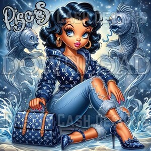 Oceaan Betty Boop png, dierenriem vissen, feestvarken, glinsterende clip art, sublimatie, png, dtf, 300 dpi, hoge resolutie, Betty Boop-poster, zeeleven