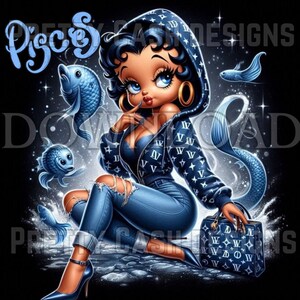 Sealife Betty Boop png, Pisces Sternzeichen, Geburtstagskind, Clip Art, Sublimation, PNG, DTF, 300DPI, hohe Auflösung, Betty Boop Poster, Leben im Meer