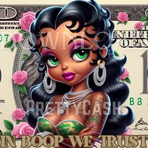 Banconota da cento dollari, Betty Boop, Denaro contante piuttosto Hustler, Fiori, Rose, Clip Art, Sublimazione, PNG, alta risoluzione, cricut, Tshirt