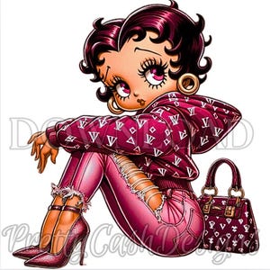 Boujee Betty Boop in felpa con cappuccio color ciliegia, jeans, stivali, file SVG, Clip Art, Sublimazione, PNG, DTF, 300 DPI, alta risoluzione, file Cricut