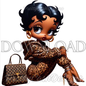 Sudadera con capucha y estampado de guepardo de Betty Boop en color marrón melanina, funda para vaso de Betty Boop, sublimación, descarga digital, DTF, diseño de camiseta, Betty Boop urbana