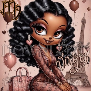 Baddie Virgo Birthday, braune Betty Boop, Paris, Geburtstagskarte, Clip Art, Sublimation, PNG, DTF, 300DPI, hohe Auflösung, Tshirt, Sternzeichen, PNG