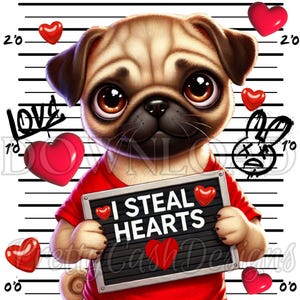 I Steal Hearts PNG, Mops png, Mugshot png, süßer Hund png, lustig png, Valentinstag, Liebe, Jungen-Shirt, Sublimation, Geschenk für ihn, Streetwear