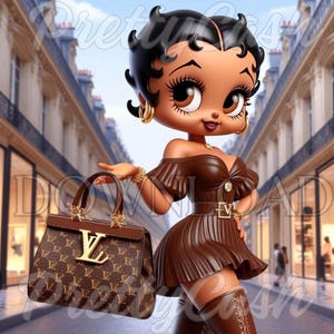 Braun Betty Boop in den Läden, SVG, Clip Art, Sublimation, PNG, DTF, 300DPI, hohe Auflösung, Cricut, Tshirt