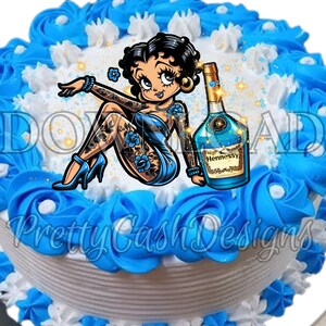 Süßes Tattoo Betty Boop in royal blau, Geburtstag Tortendeko, PNG, 5 Bilder, Betty Boop png, essbare Bilder für Kuchen, süße Tortenbilder