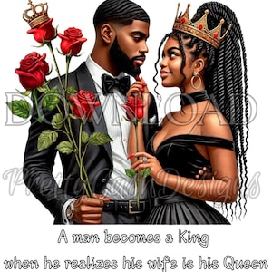 Schwarzes Liebesbild, afroamerikanische Frau, Ehemann, König, Königin, inspirierendes Zitat, Ehe, Hochzeit, Jahrestagsgeschenk, Paare Geschenk, png