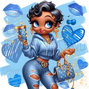Betty Boop con jeans azules, Betty Boop negra png, vaso lindo, envoltura para vaso, HD, alta resolución, archivo de descarga de sublimación, DTF, Betty Boop