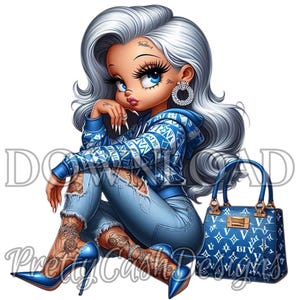Grijs haar Betty Boop png, stijlvolle Betty boop, Glamma, grootmoeder png, DTF, warmteoverdracht, Svg-bestand, Betty Boop svg, tshirt ontwerp, png, blauw